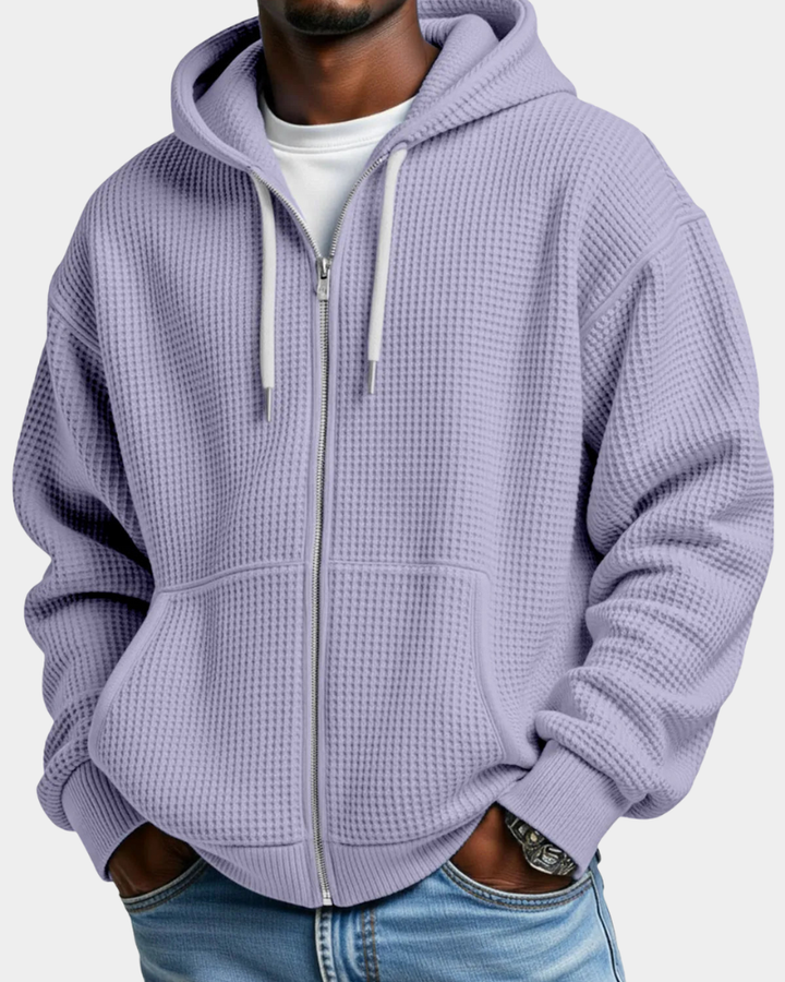 Men's Oversized Zip Waffle Knit Hoodie in Purple