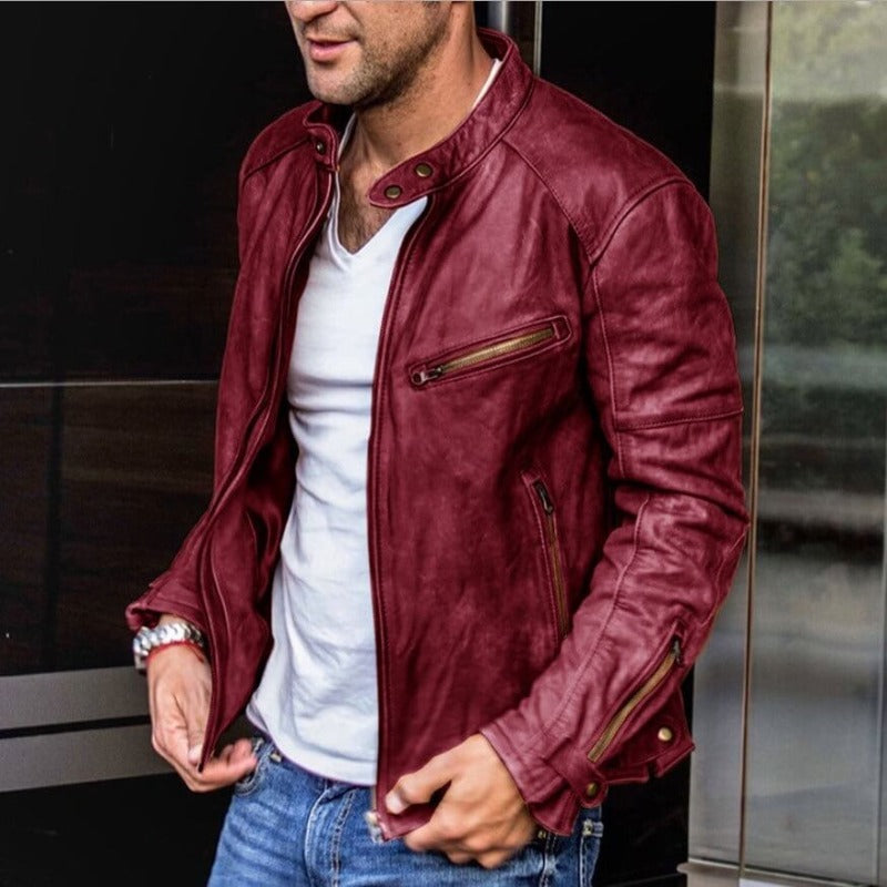 Men's Rugged Leather Coat for Autumn (4)