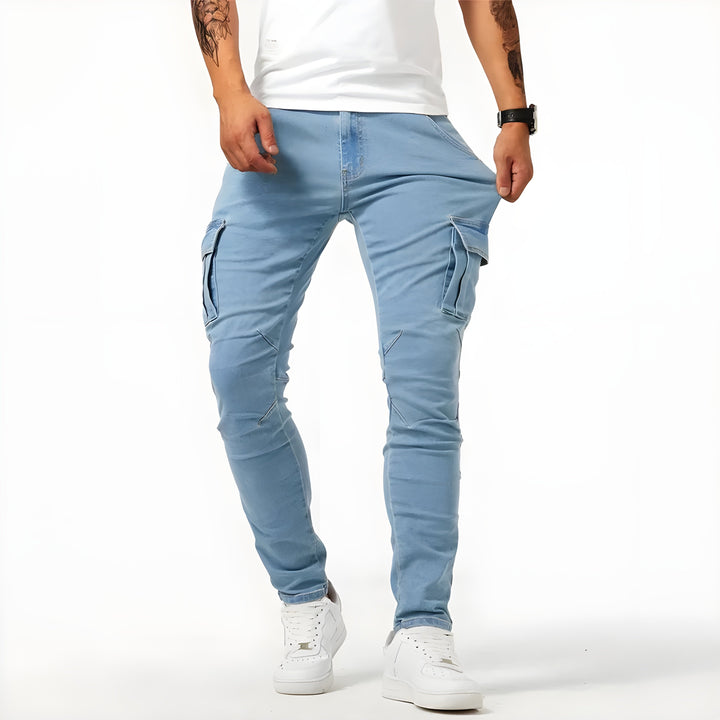 Men's Slim Fit Cargo Pants with Multiple Pockets in Blue
