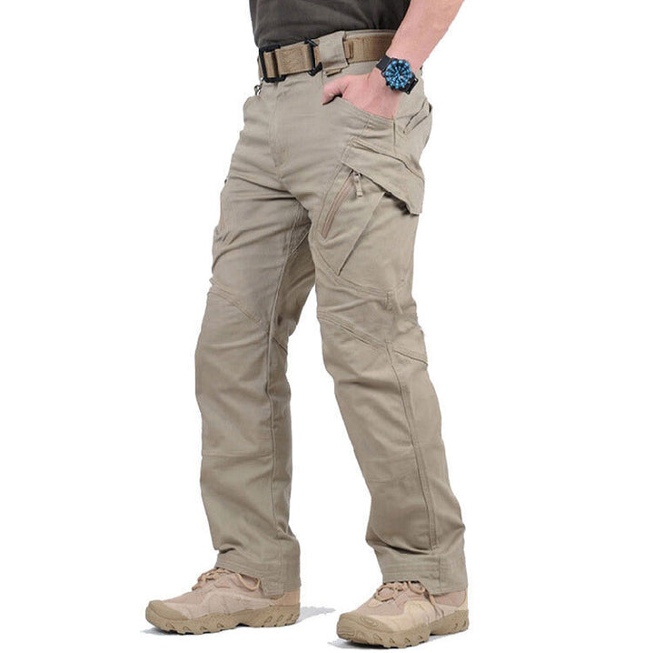 Men's Tactical Cargo Trousers for Outdoor Adventures in Khaki