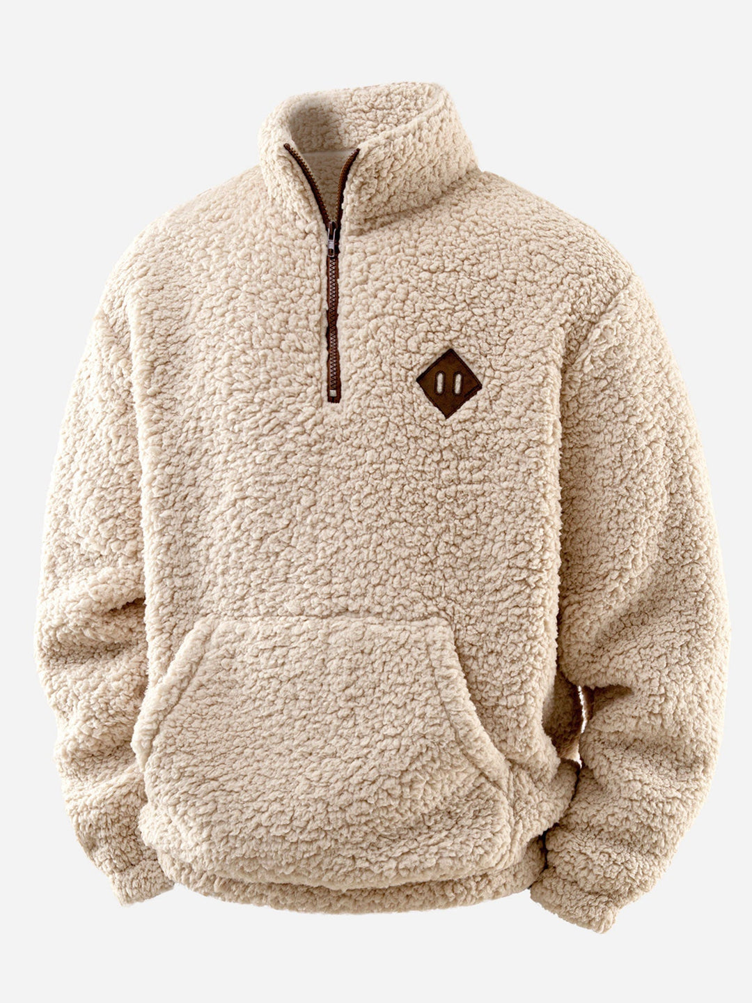 Men's Teddy Fleece Quarter-Zip Jumper for Winter in Beige