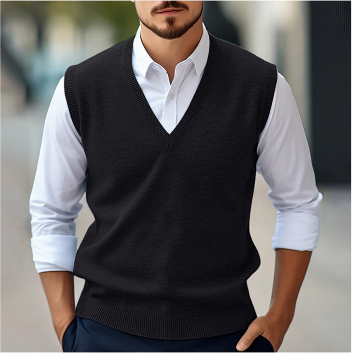 Men's Versatile V-Neck Vest for Layering in Black