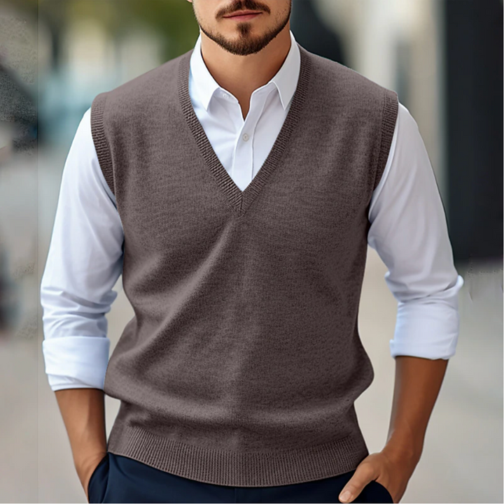 Men's Versatile V-Neck Vest for Layering in Brown