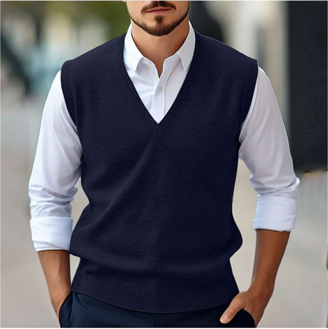 Men's Versatile V-Neck Vest for Layering in Dark Blue