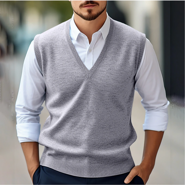 Men's Versatile V-Neck Vest for Layering in Grey