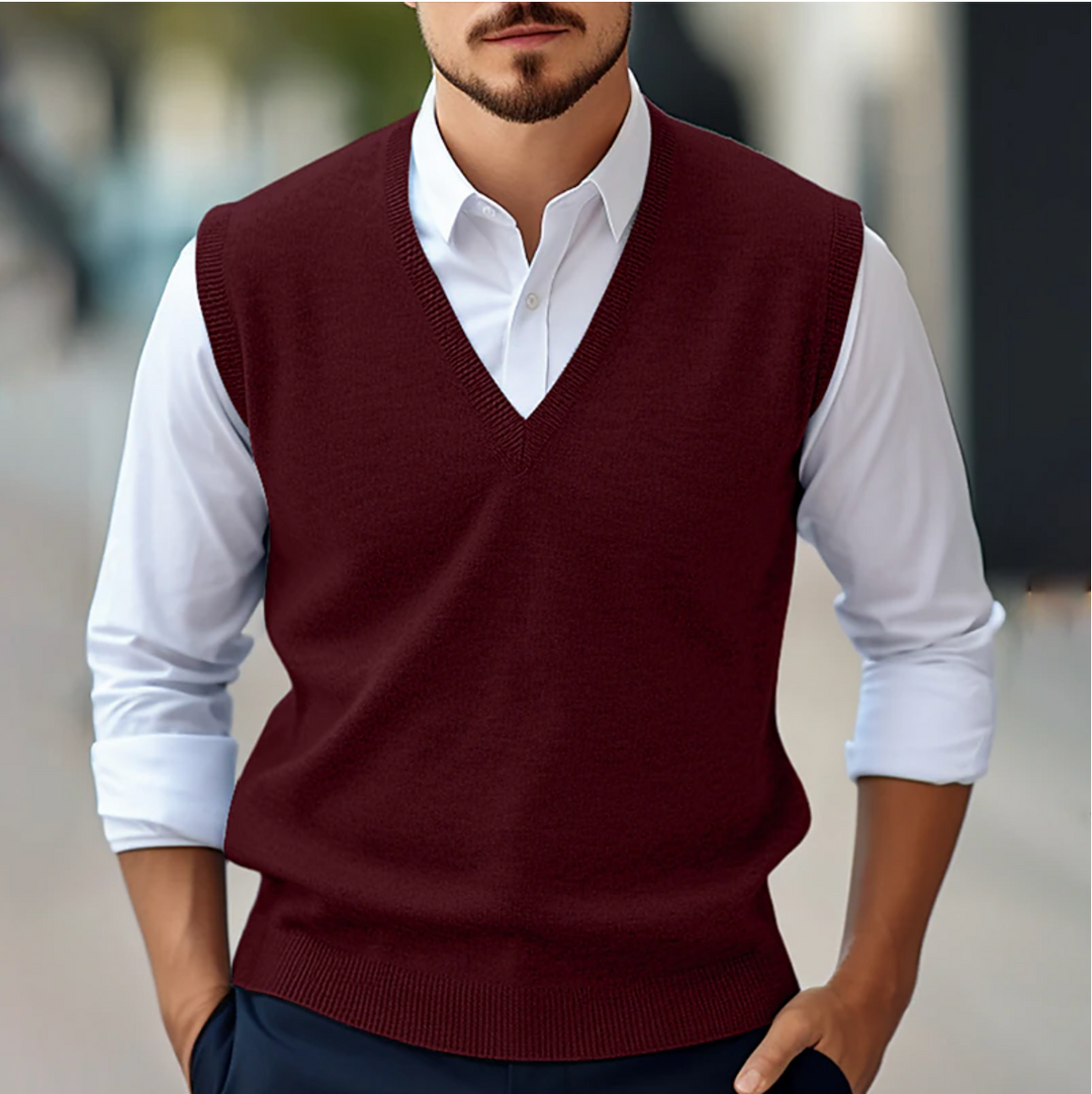 Men's Versatile V-Neck Vest for Layering in Red