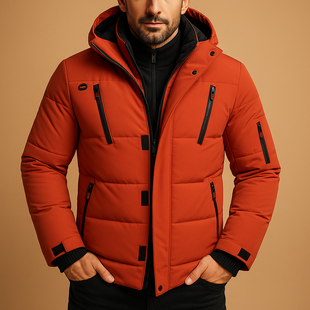 Men's Warm Padded Jacket for Autumn in Orange