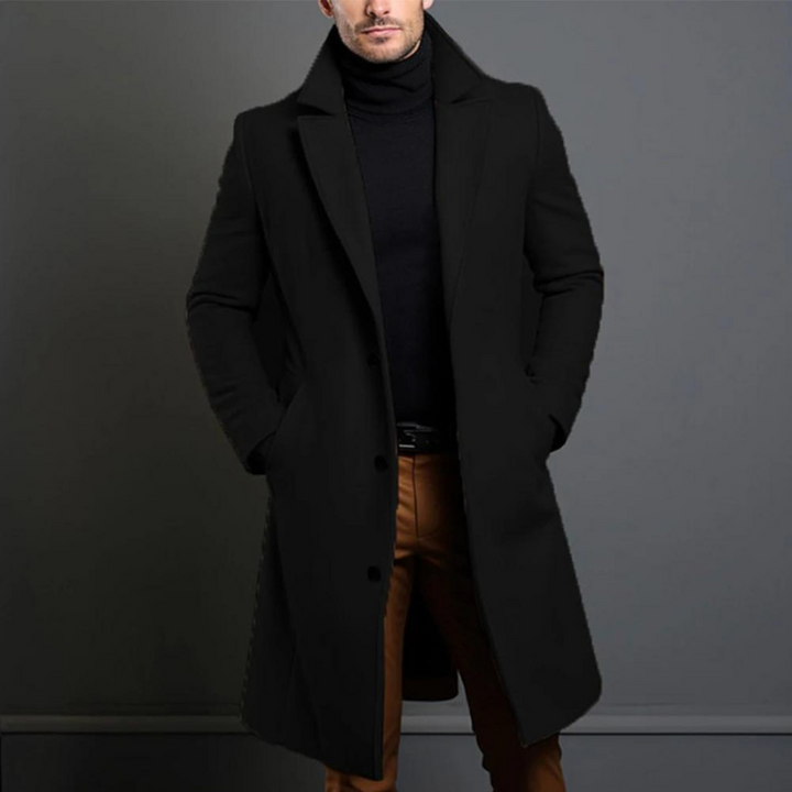 Men's Winter Wool Long Coat in Black