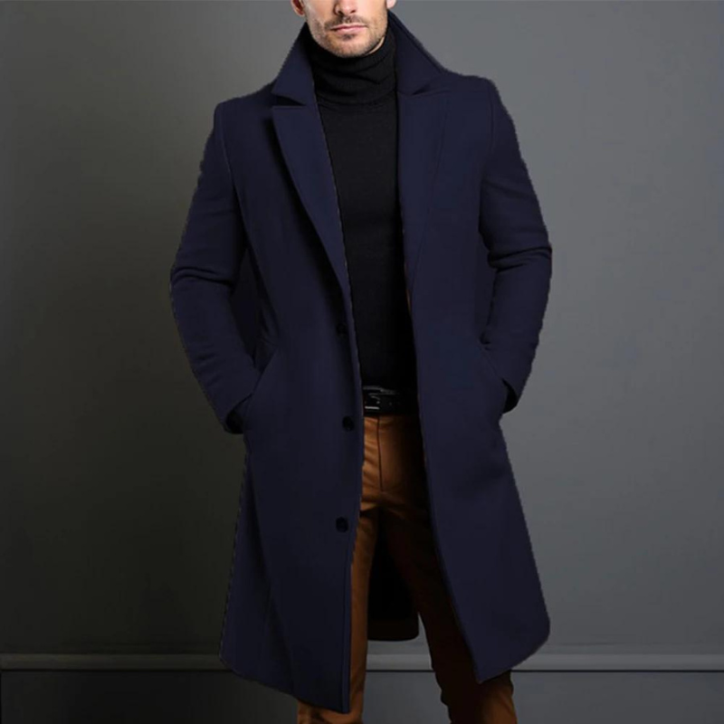 Men's Winter Wool Long Coat in Blue