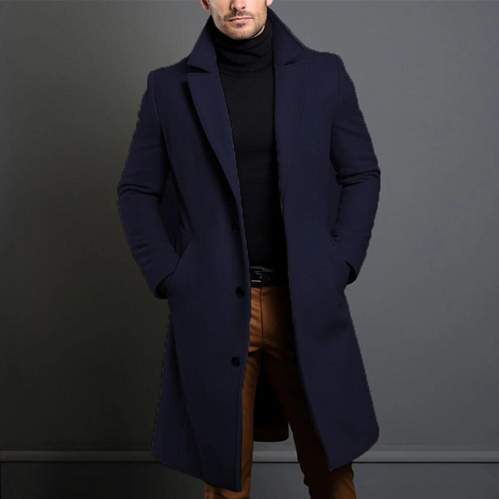 Men's Winter Wool Long Coat in Blue