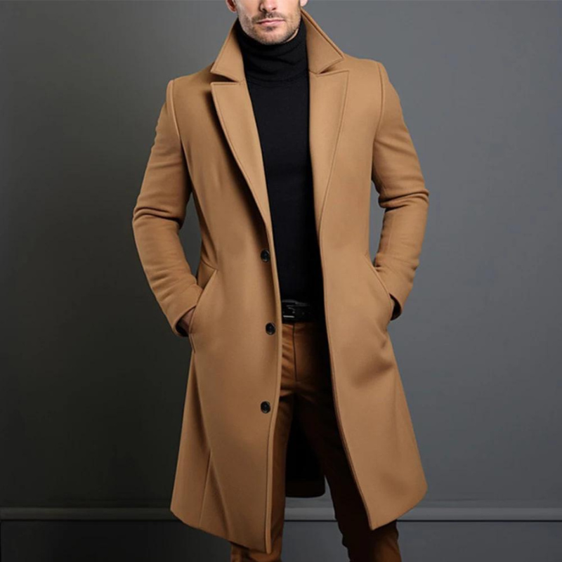Men's Winter Wool Long Coat in Brown