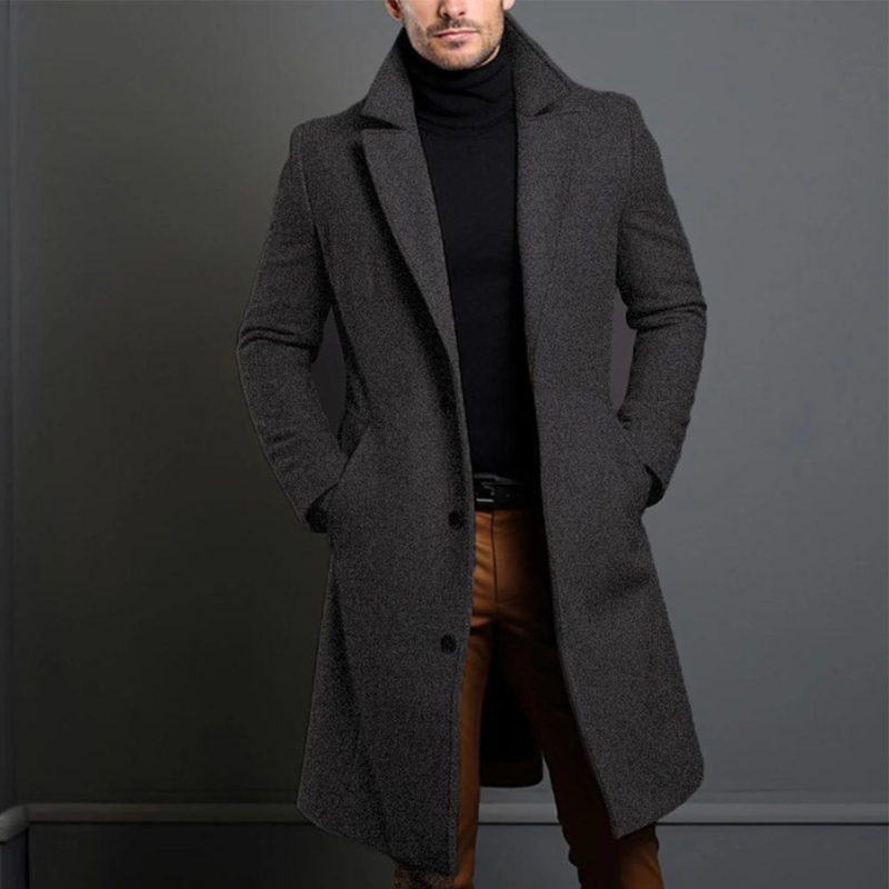Men's Winter Wool Long Coat in Grey