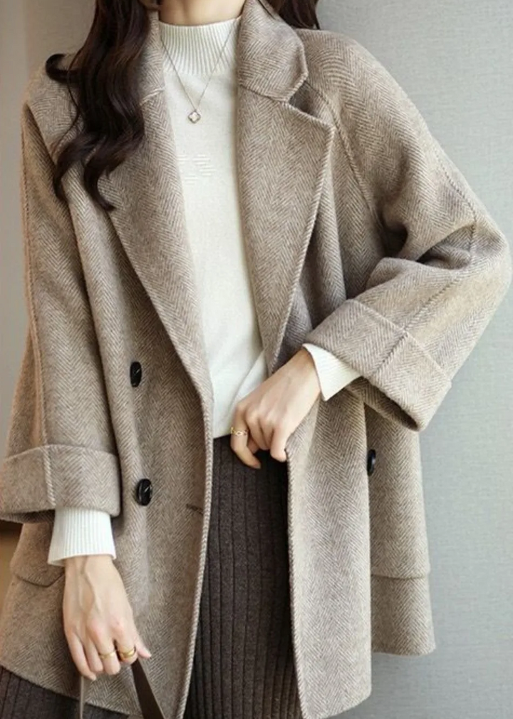 Oversized Belted Women's Coat for Autumn in Beige