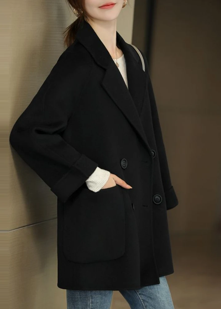 Oversized Belted Women's Coat for Autumn in Black