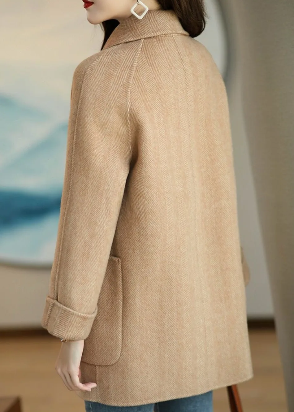 Oversized Belted Women's Coat for Autumn in Brown