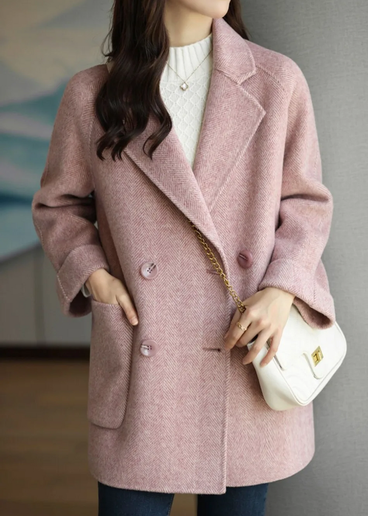 Oversized Belted Women's Coat for Autumn in Pink