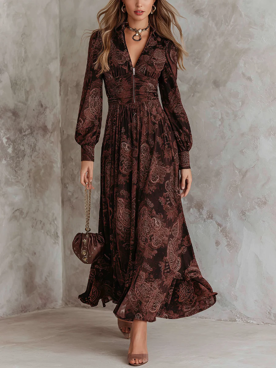 Paisley-Printed Maxi-Kleid mit Reißverschluss Fall wedding