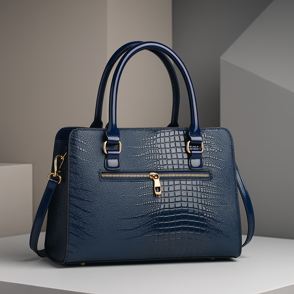 Polished Croc-Effect Tote Bag with Gold Hardware (2)