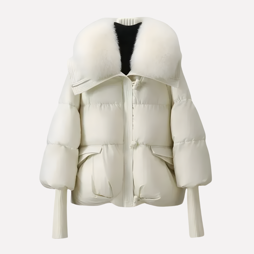 Quilted Women's Puffer Jacket for Winter Warmth in Beige