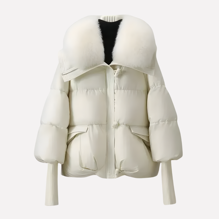 Quilted Women's Puffer Jacket for Winter Warmth in Beige
