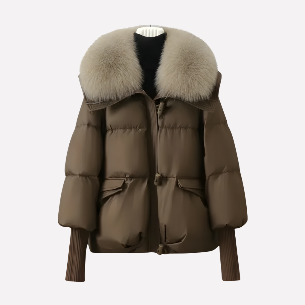 Quilted Women's Puffer Jacket for Winter Warmth in Brown