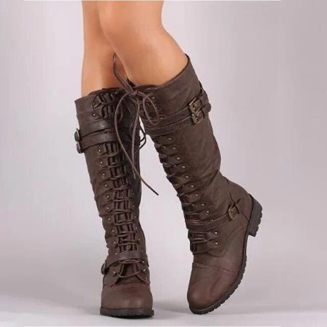 Retro Women's Boots Lace-Up for Autumn in Brown