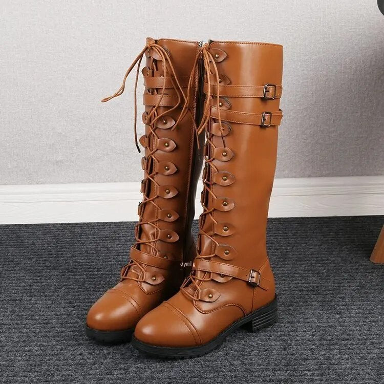 Retro Women's Boots Lace-Up for Autumn in Yellow