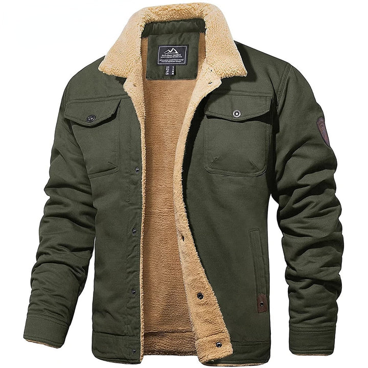 Sherpa-Lined Men's Winter Jacket for Cold Days in Army Green 1