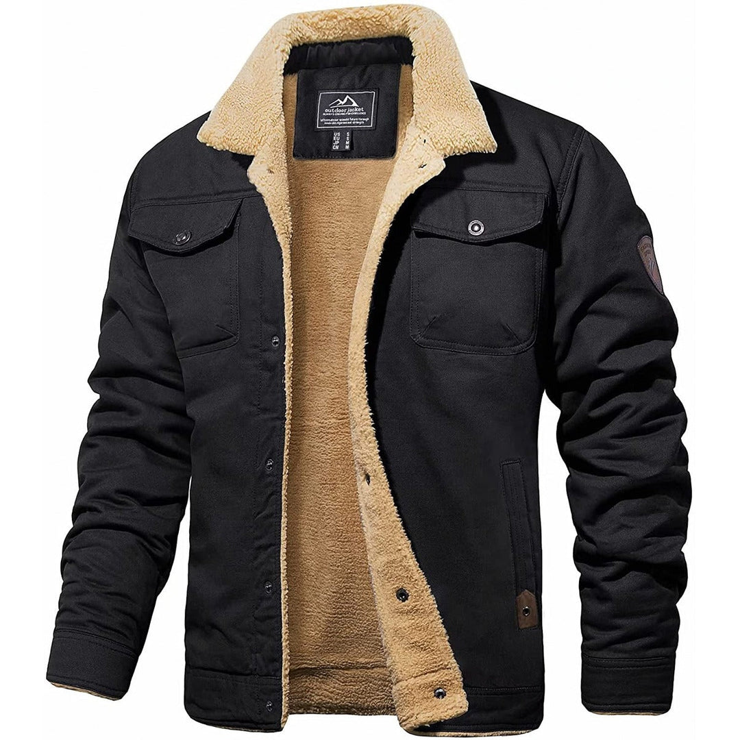 Sherpa-Lined Men's Winter Jacket for Cold Days in Black