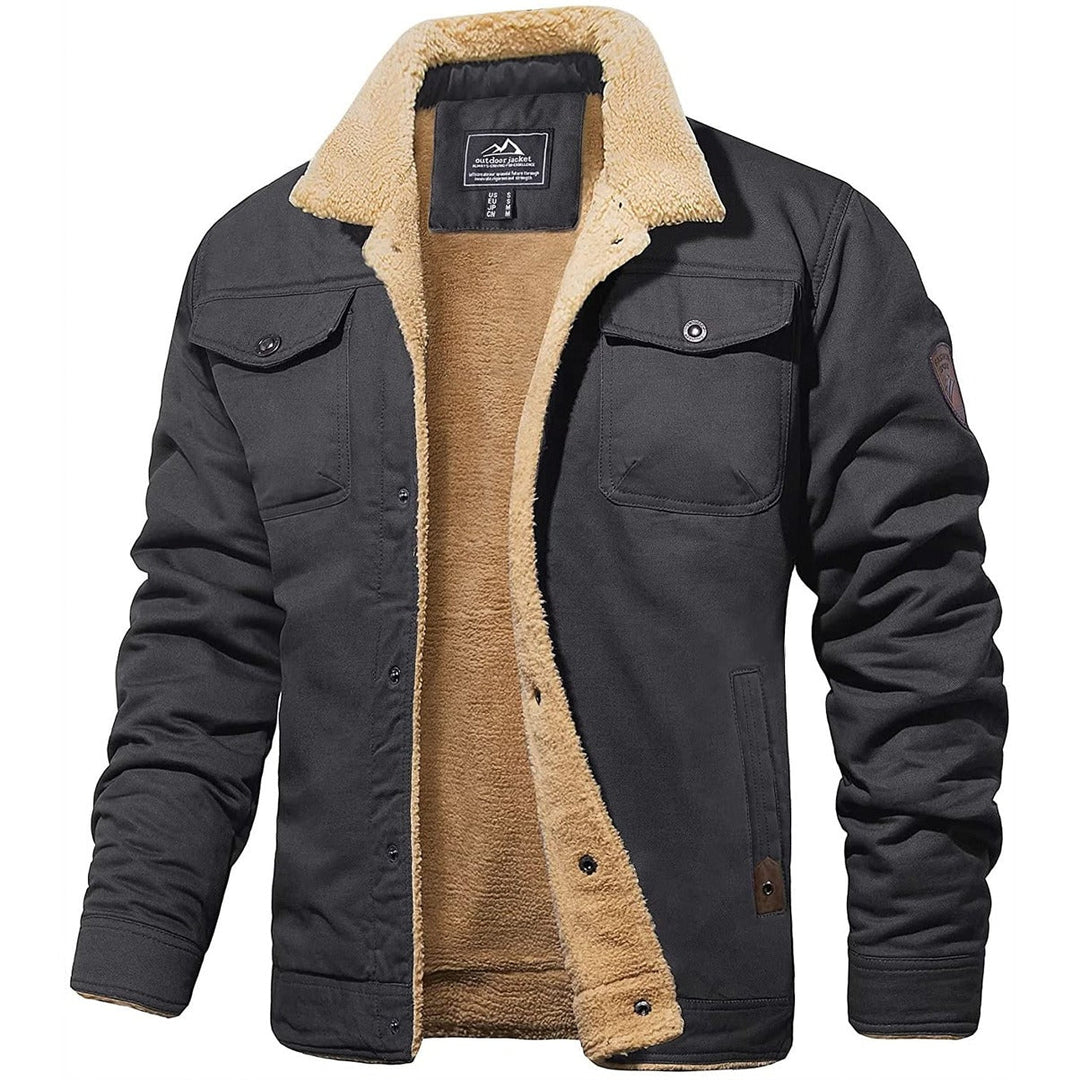 Sherpa-Lined Men's Winter Jacket for Cold Days in Dark grey