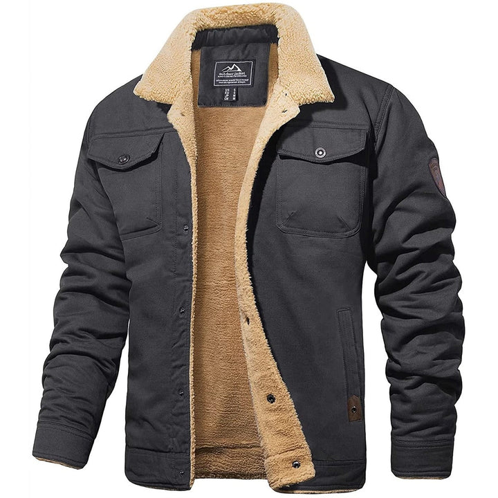Sherpa-Lined Men's Winter Jacket for Cold Days in Dark grey