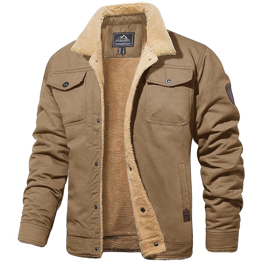 Sherpa-Lined Men's Winter Jacket for Cold Days in Khaki