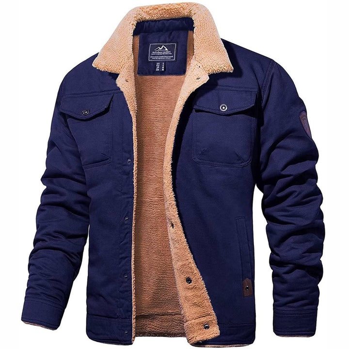 Sherpa-Lined Men's Winter Jacket for Cold Days in Navy Blue
