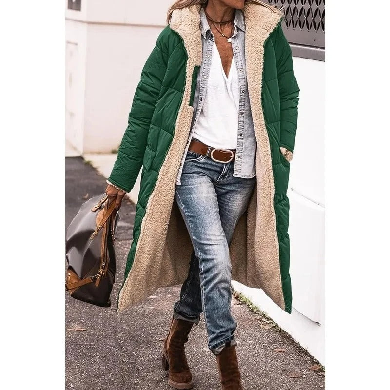 Sherpa-Lined Women's Puffer Jacket for Winter in Green