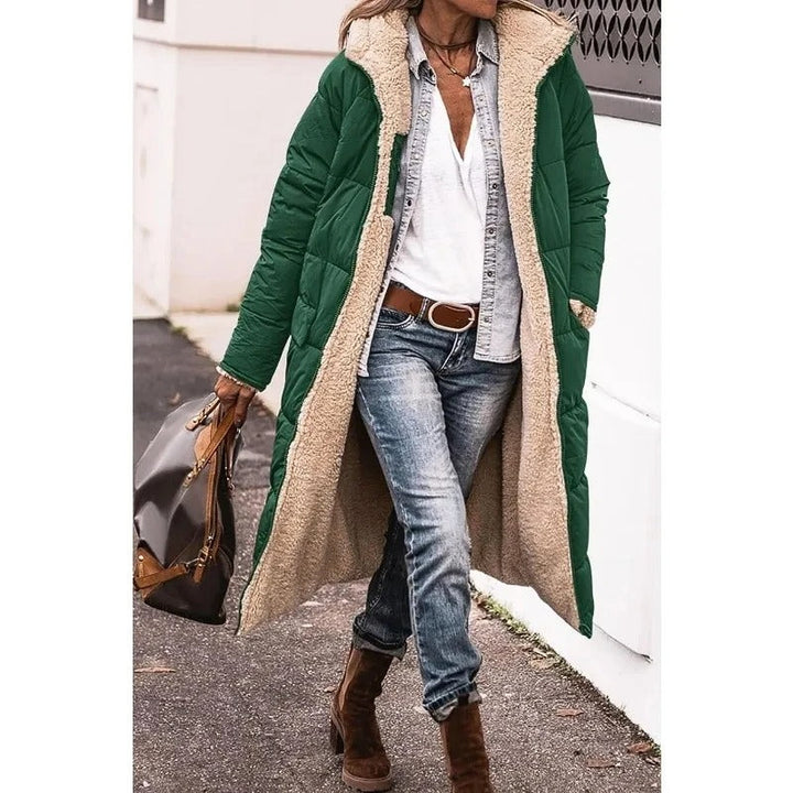 Sherpa-Lined Women's Puffer Jacket for Winter in Green