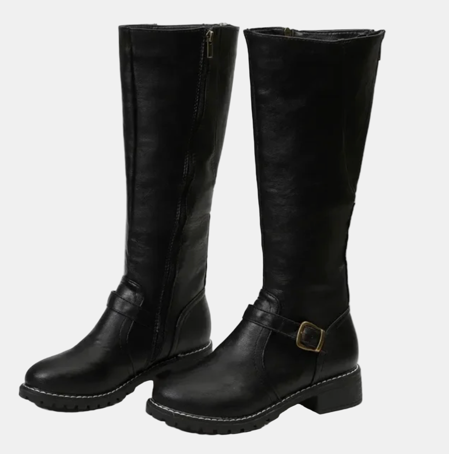 Slim Black Knee High Boots for Women in Black