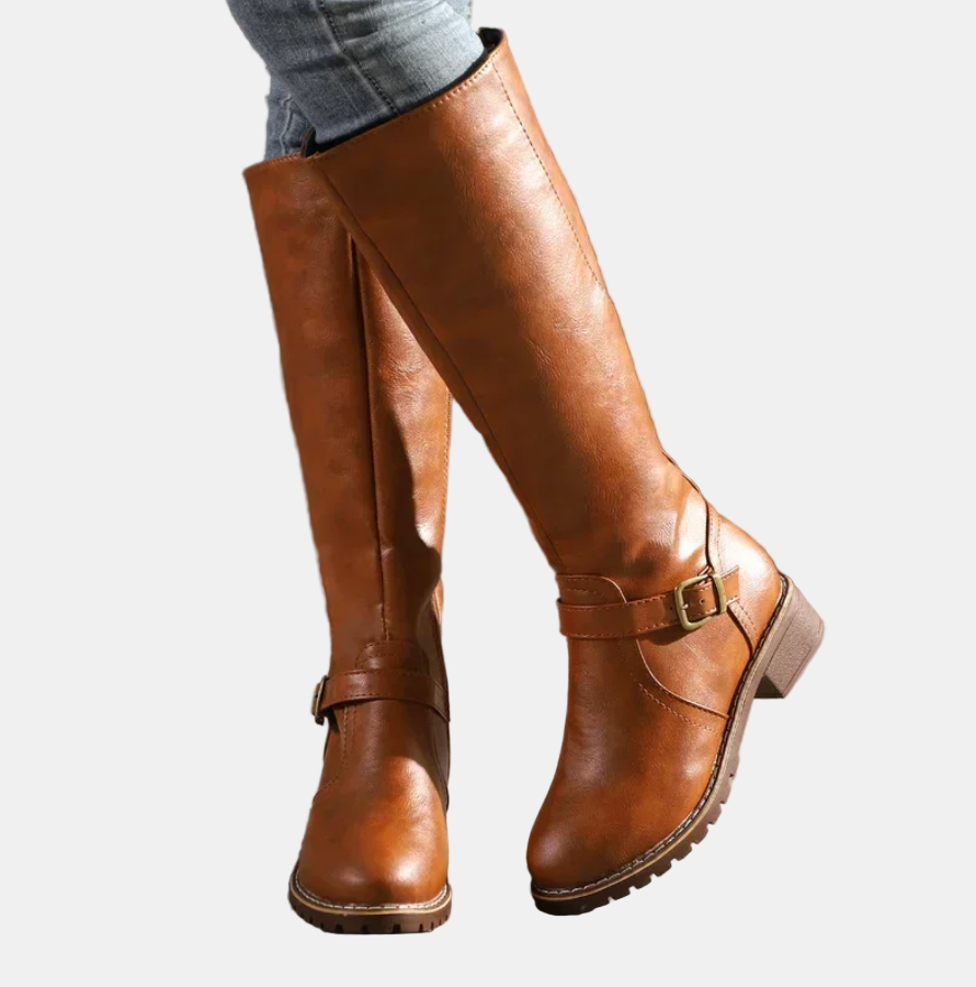 Slim Black Knee High Boots for Women in Brown 1