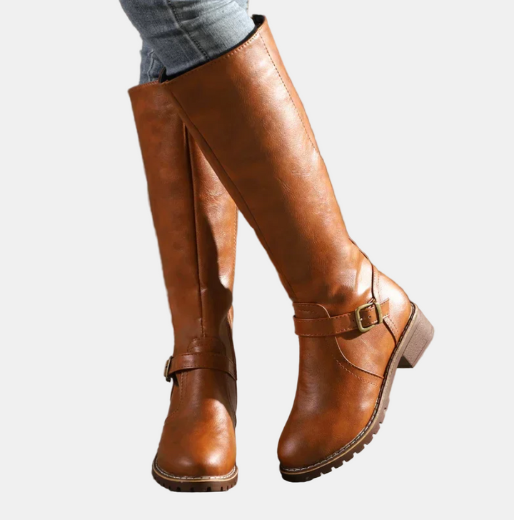 Slim Black Knee High Boots for Women in Brown 1
