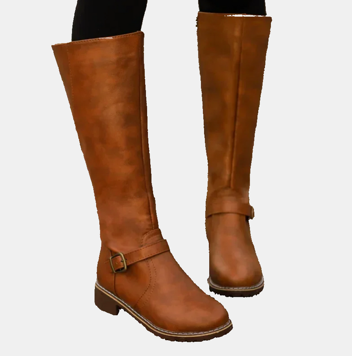 Slim Black Knee High Boots for Women in Brown 2