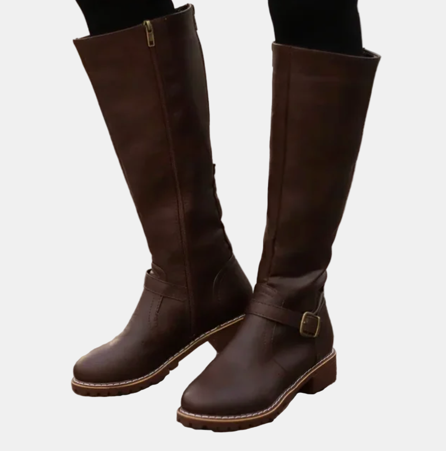 Slim Black Knee High Boots for Women in Brown 4
