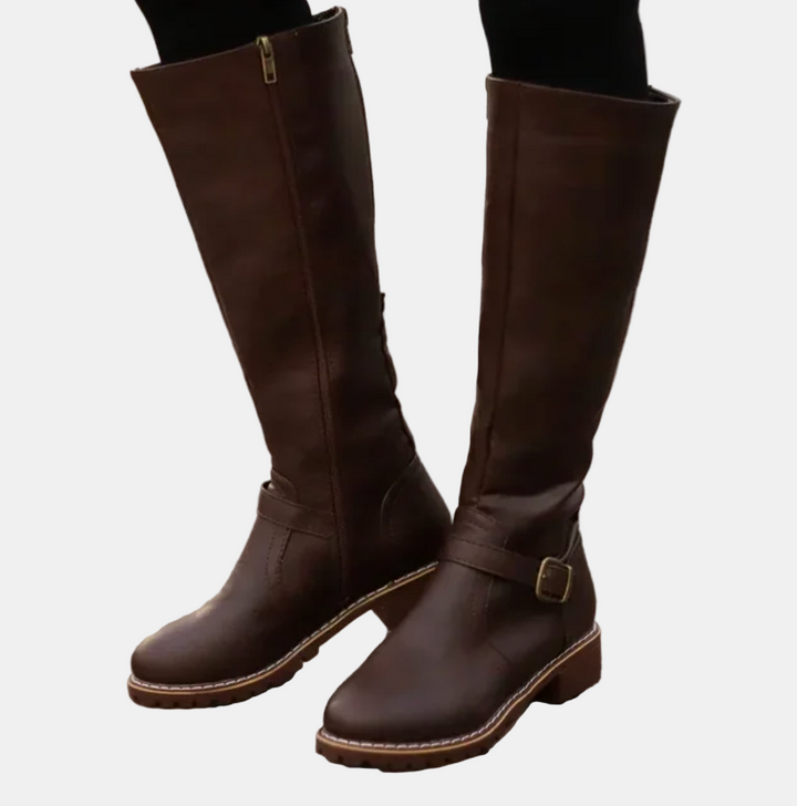 Slim Black Knee High Boots for Women in Brown 4