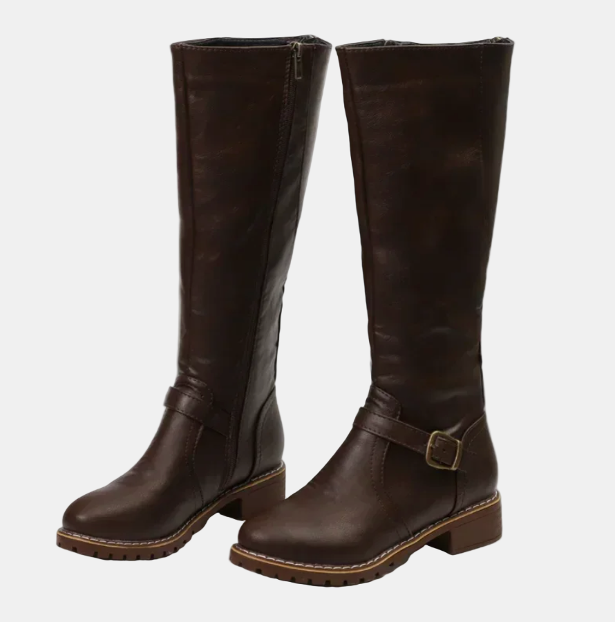 Slim Black Knee High Boots for Women in Brown 5