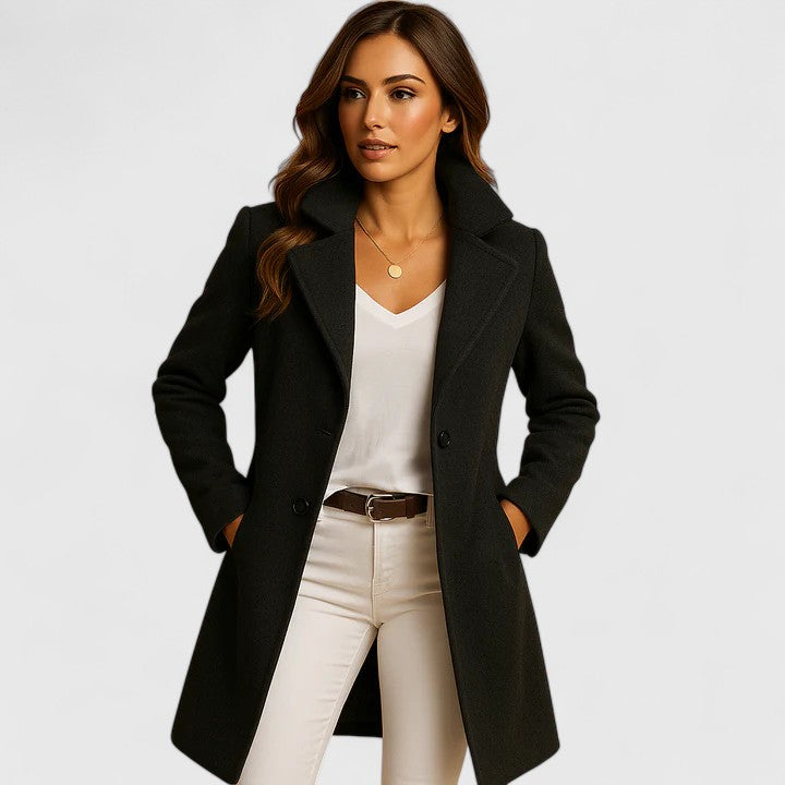 Slim-Fit Women's Coat with Elegant Lapels in Black