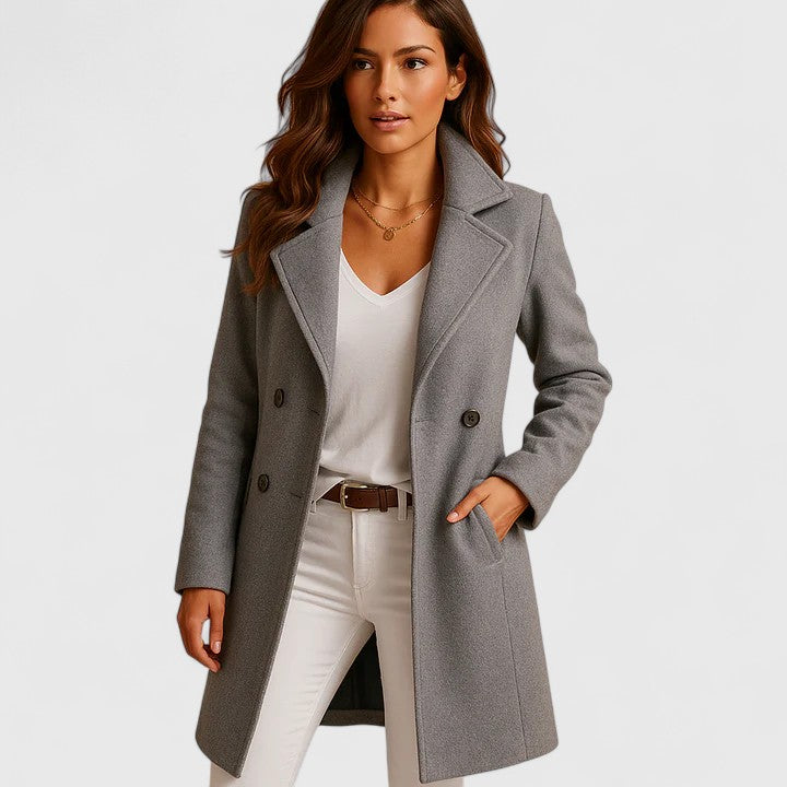 Slim-Fit Women's Coat with Elegant Lapels in Grey