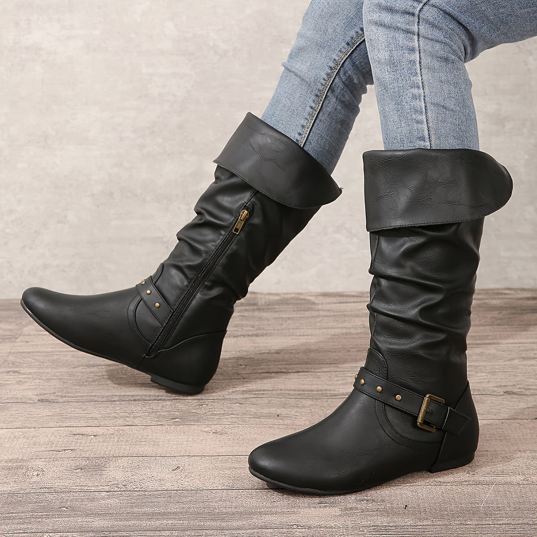 Slouchy Buckle Knee High Boots for Women (12)