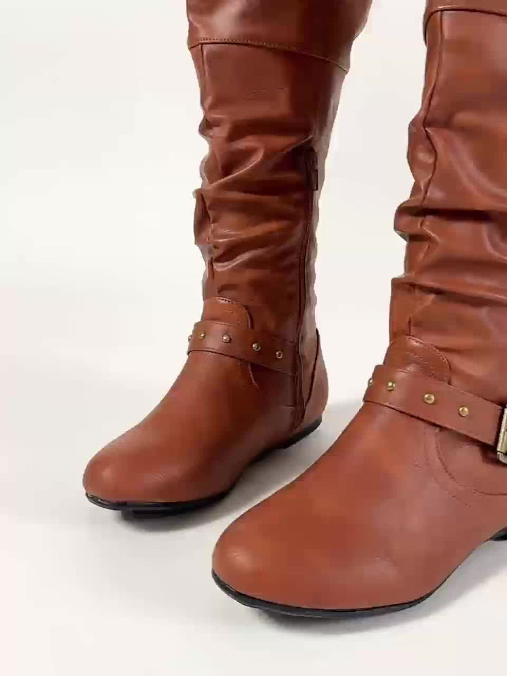 Slouchy Buckle Knee High Boots for Women (13)
