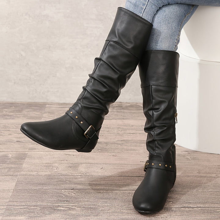 Slouchy Buckle Knee High Boots for Women (8)