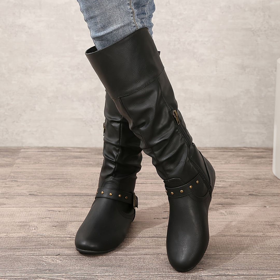 Slouchy Buckle Knee High Boots for Women (9)