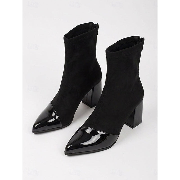 Stretch-Fit Women's Ankle Boots with Block Heel in Black
