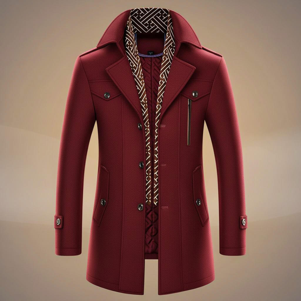 Tailored Women's Trench Coat in Wool in Crimson Red